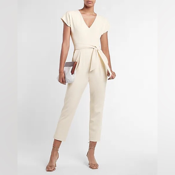 Express Pants - Express cream V-neck tie waist jumpsuit NWT
